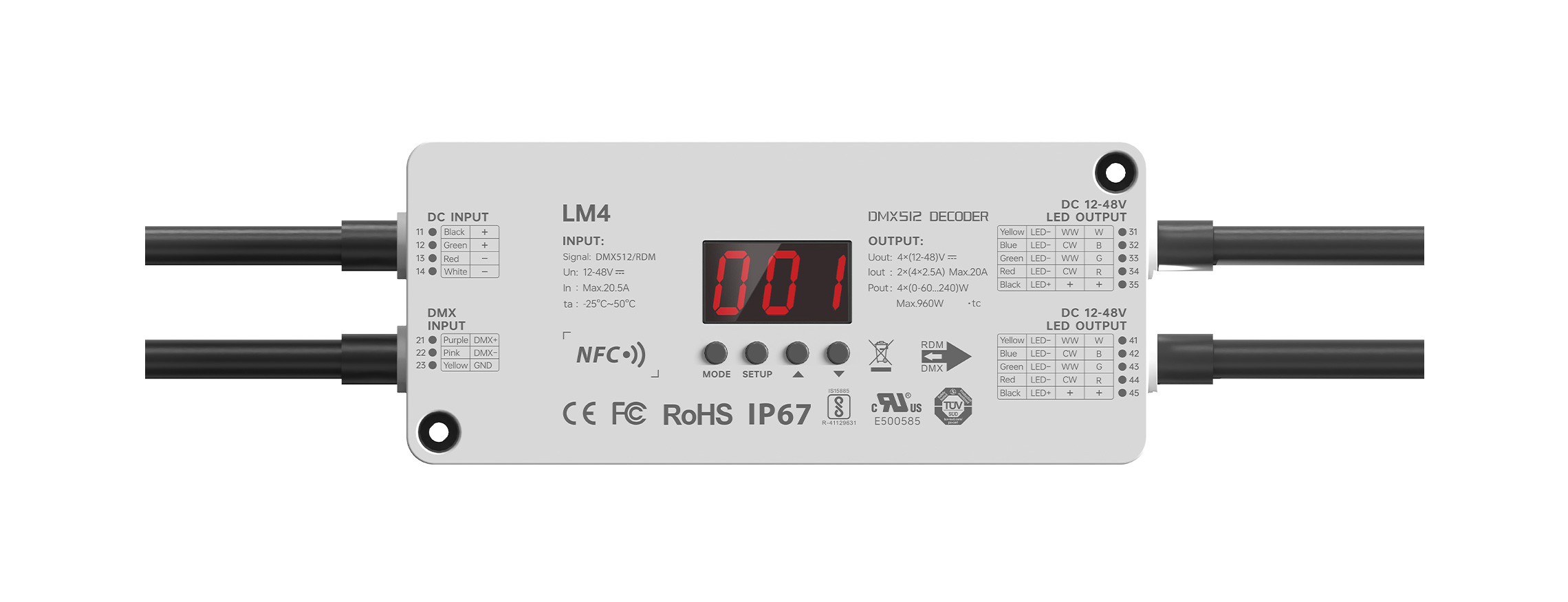 4路 DMX/RDM NFC近場編程 低壓防水LED恒壓控制器 LM4