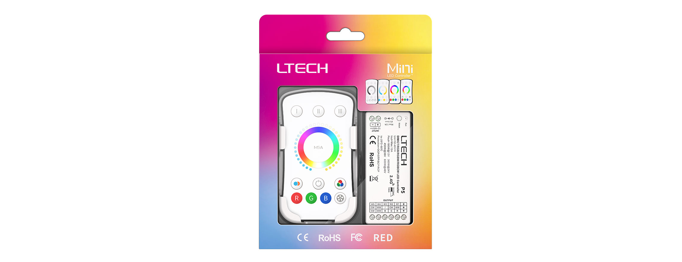單區RGBCW RF 2.4G無線LED控制器  M5A+P5