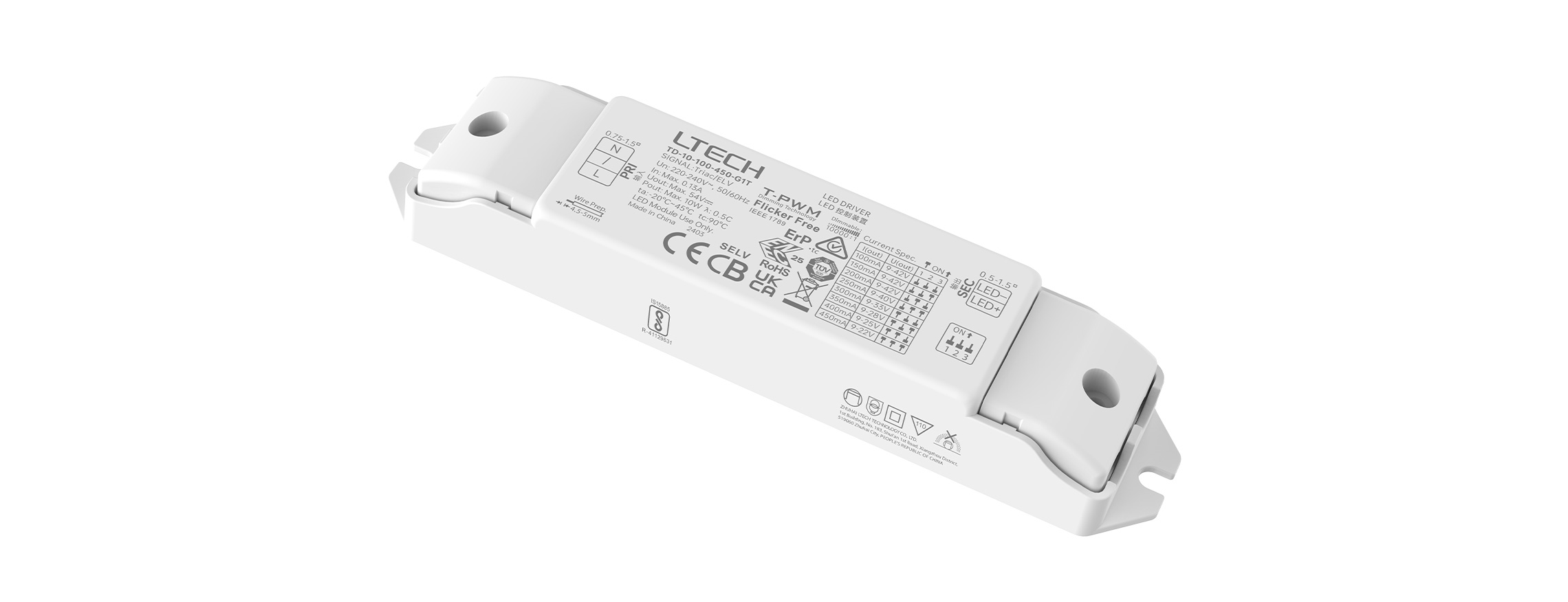 10W 100-450mA CC Triac LED Driver TD-10-100-450-G1T