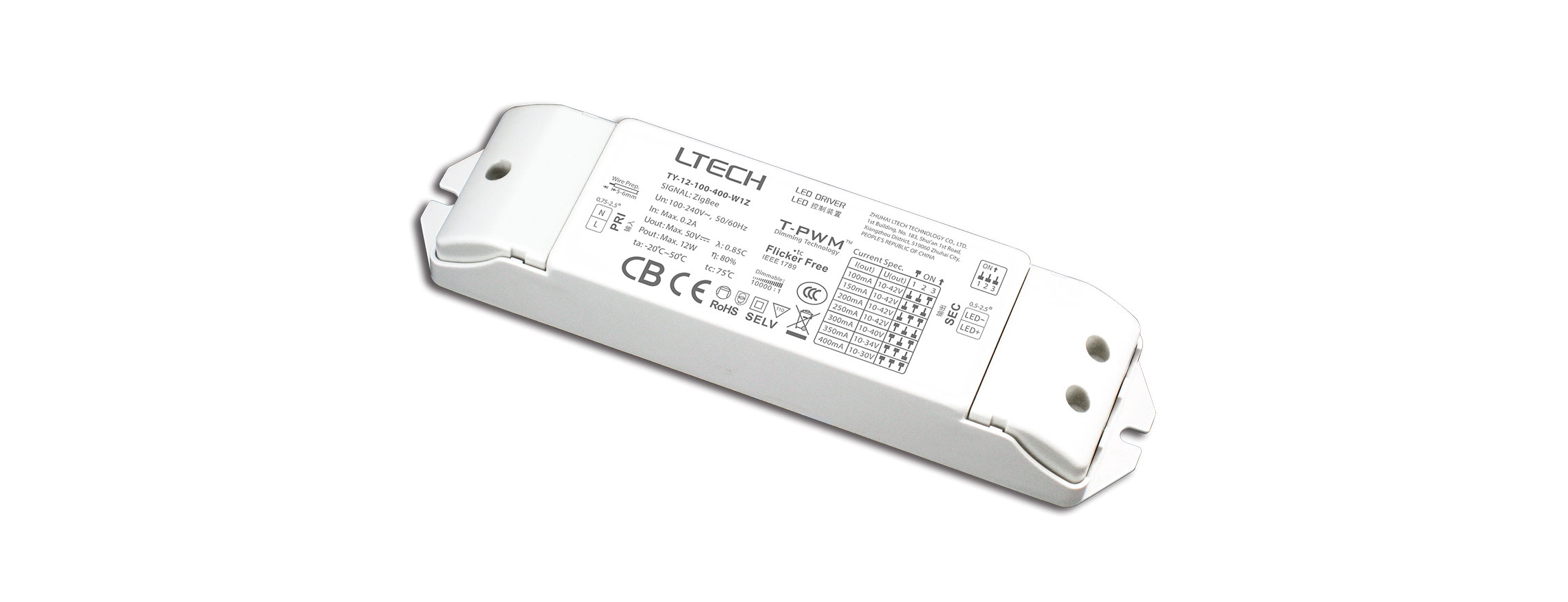 12W 100-400mA Tuya Zigbee CC Dimmable LED driver TY-12-100-400-W1Z