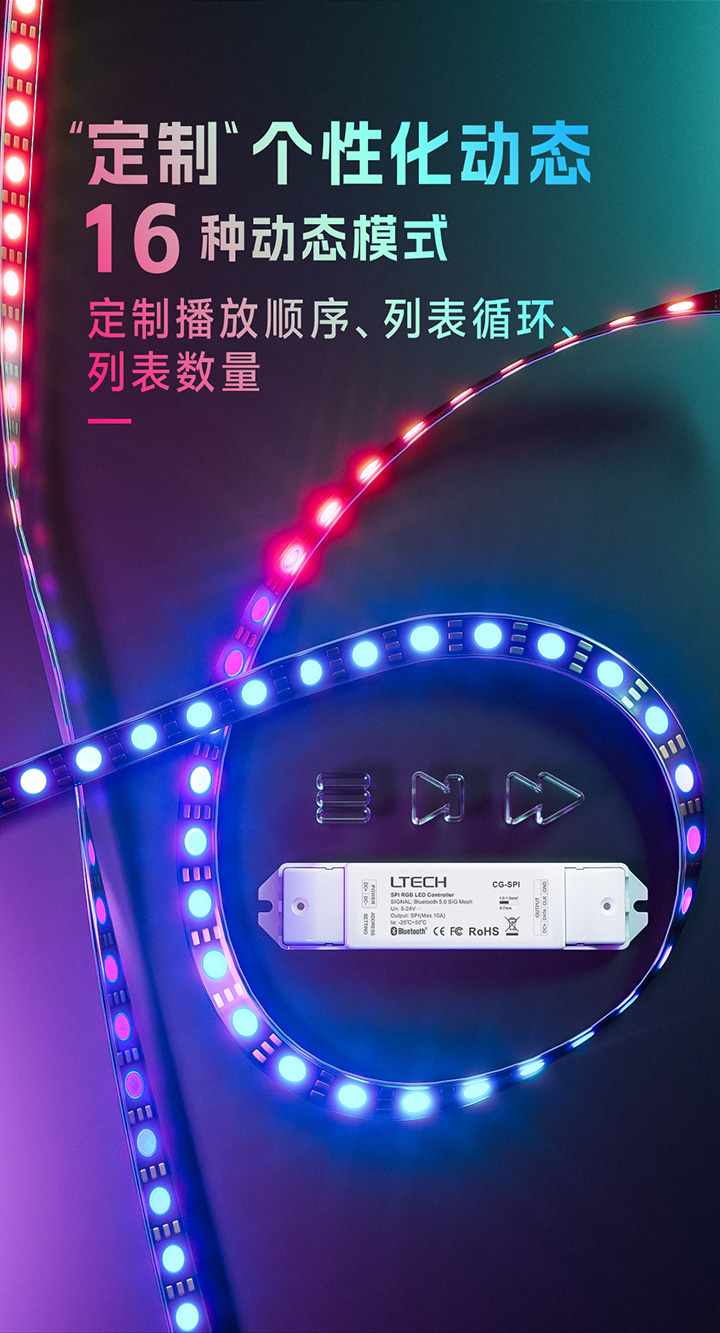藍牙LED幻彩燈帶控制器-16種動態模式