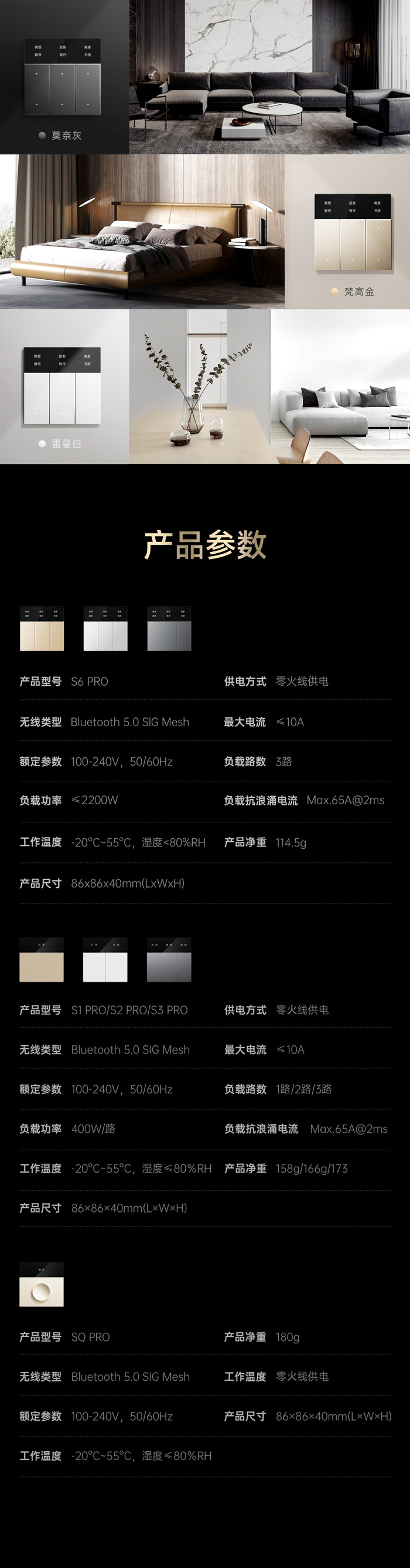 雷特創想系列全系產品參數